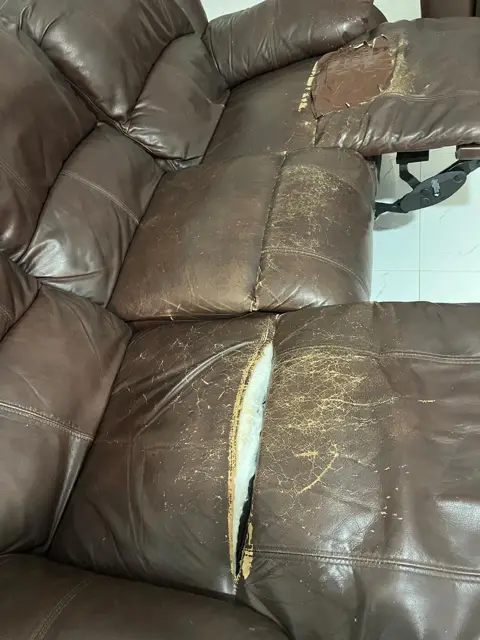 Split leather sofa seams