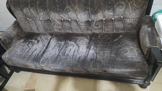 Worn sofa fabric before poshish